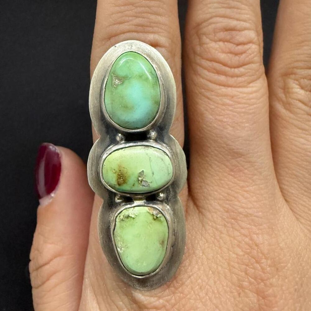 Big sterling silver handmade triple Sonoran gold adjustable ring